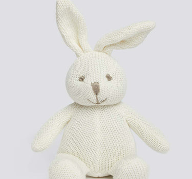 Knitted Organic Cotton White Bunny Baby Rattle
