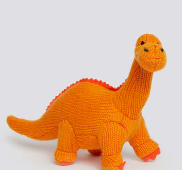 Knitted Diplodocus Dinosaur Baby Rattle Orange